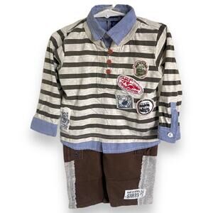 Naartjie‎ Boys Outfit Size 18-24 Mo Brown Gray Stripes Shirt Thick Pants Layered